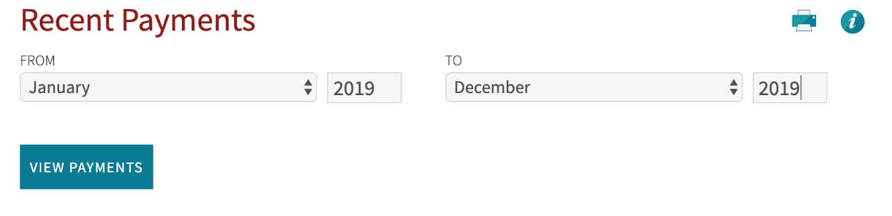 Recent Payments Image of A banner showing Recent Payments & view payments button